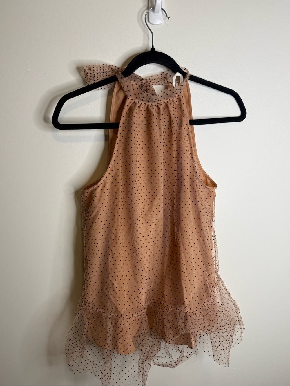 By Anthropologie Tan Polka Dot Mesh High Neck Tunic Blouse Size xs